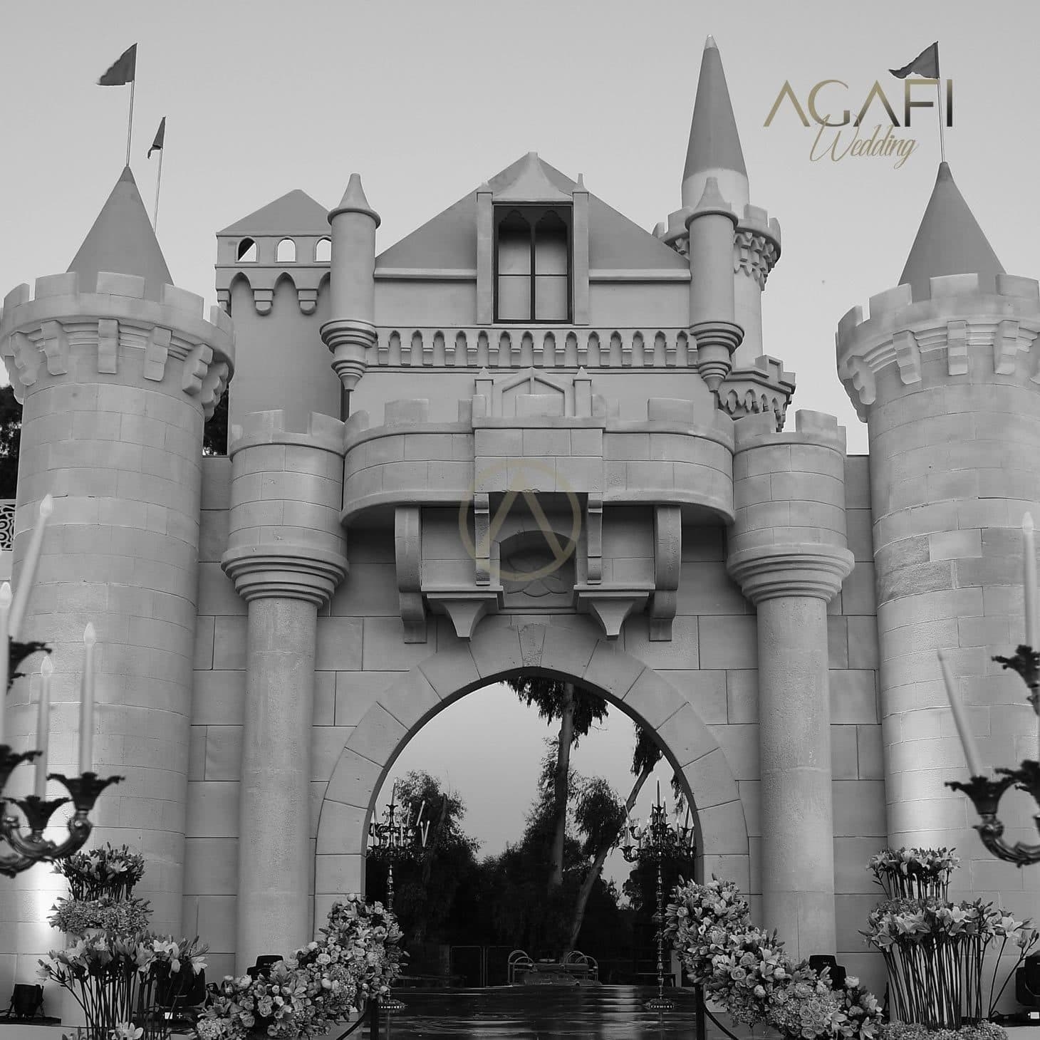 The finished castle gate, in black and white