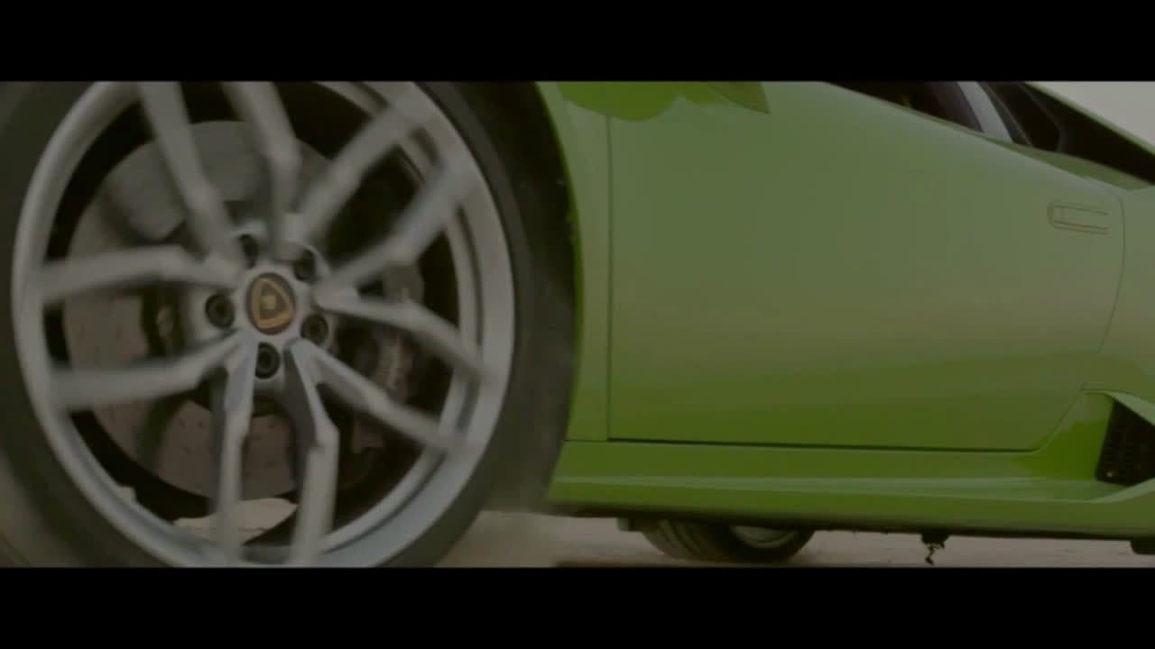 Close up of a Lamborghini wheel in motion