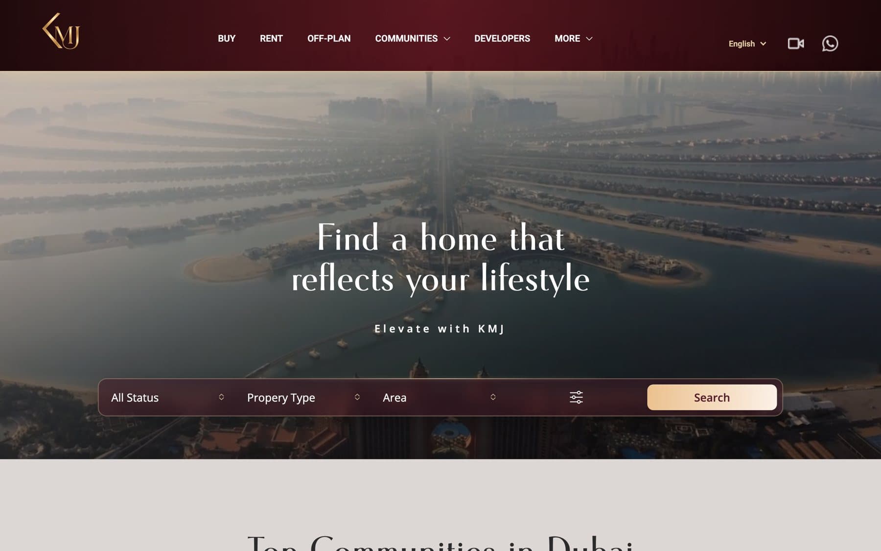 KMJ Properties home page with the property search