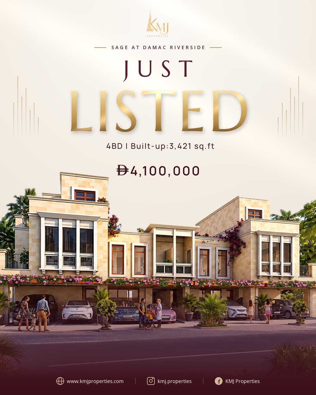A KMJ Just Listed post for a townhouse at Sage, DAMAC Riverside