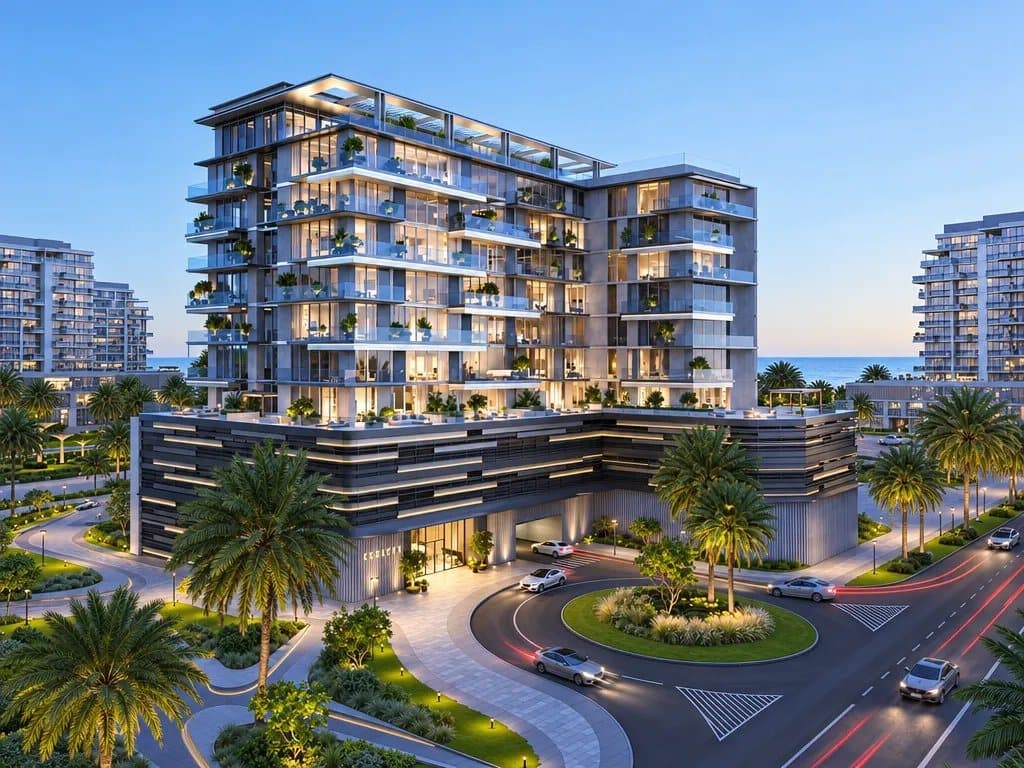 A KMJ off-plan listing in Dubai Islands, shown with the brand's colours and layout
